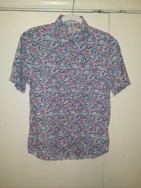Faherty The Breeze Shirt Floral Print Linen Blend Short Button Down Men's Small